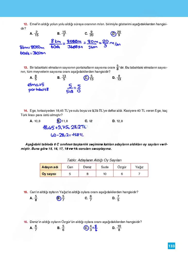 6. Sınıf Matematik Ders Kitabı Cevapları Koza Yayınları Sayfa 133 Çözüm Görseli