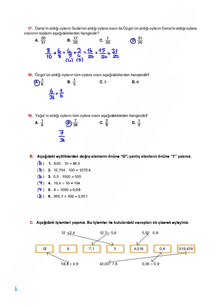 6. Sınıf Matematik Ders Kitabı Cevapları Koza Yayınları Sayfa 134 Çözüm Görseli