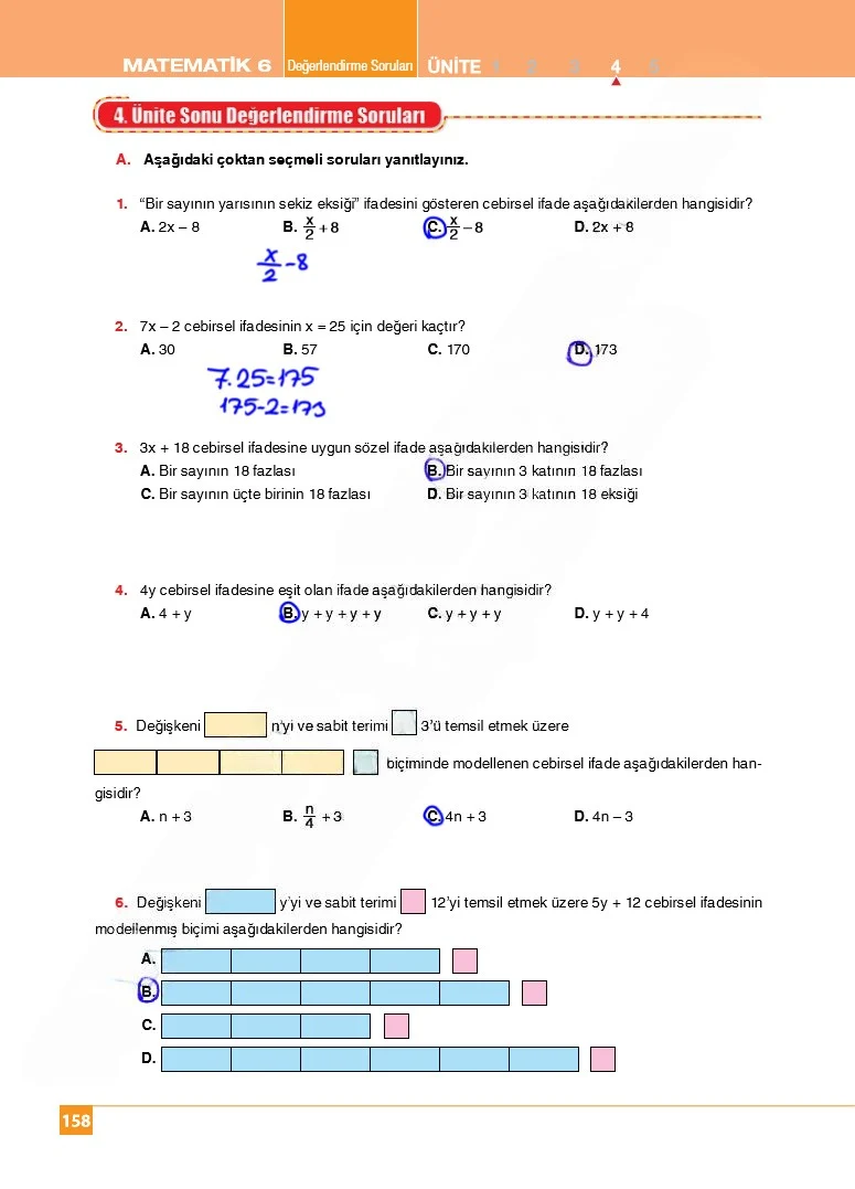 6. Sınıf Matematik Ders Kitabı Cevapları Koza Yayınları Sayfa 158 Çözüm Görseli