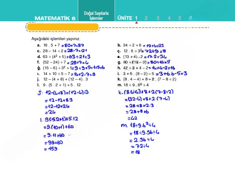6. Sınıf Matematik Ders Kitabı Cevapları Koza Yayınları Sayfa 16 Çözüm Görseli