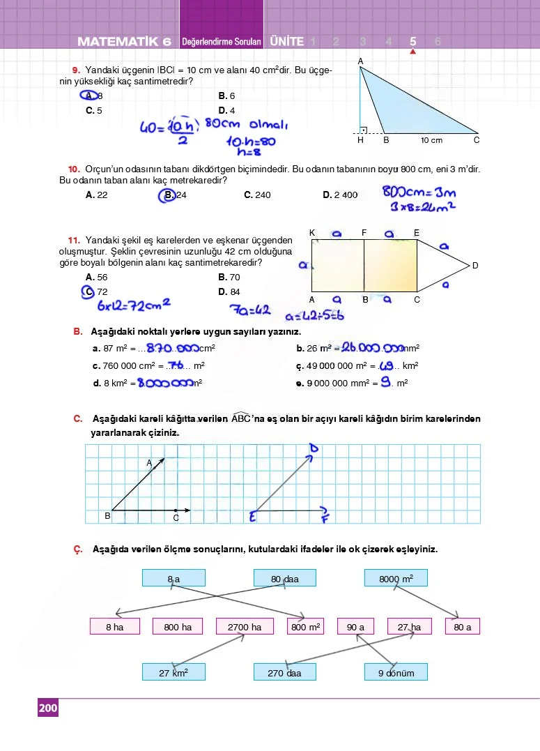 6. Sınıf Matematik Ders Kitabı Cevapları Koza Yayınları Sayfa 200 Çözüm Görseli