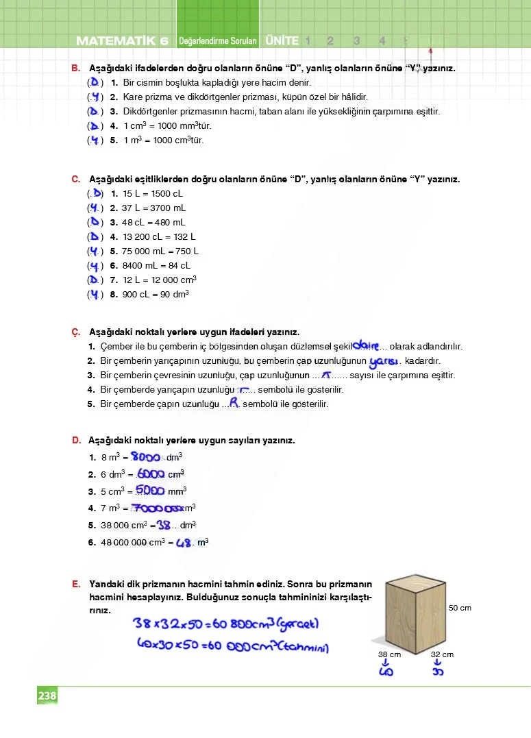 6. Sınıf Matematik Ders Kitabı Cevapları Koza Yayınları Sayfa 238 Çözüm Görseli