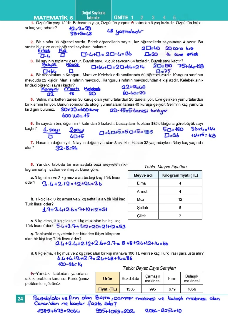 6. Sınıf Matematik Ders Kitabı Cevapları Koza Yayınları Sayfa 24 Çözüm Görseli