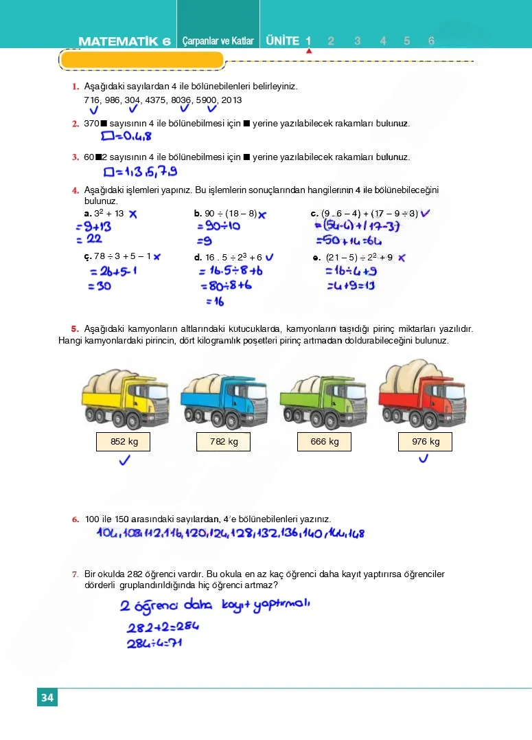 6. Sınıf Matematik Ders Kitabı Cevapları Koza Yayınları Sayfa 34 Çözüm Görseli