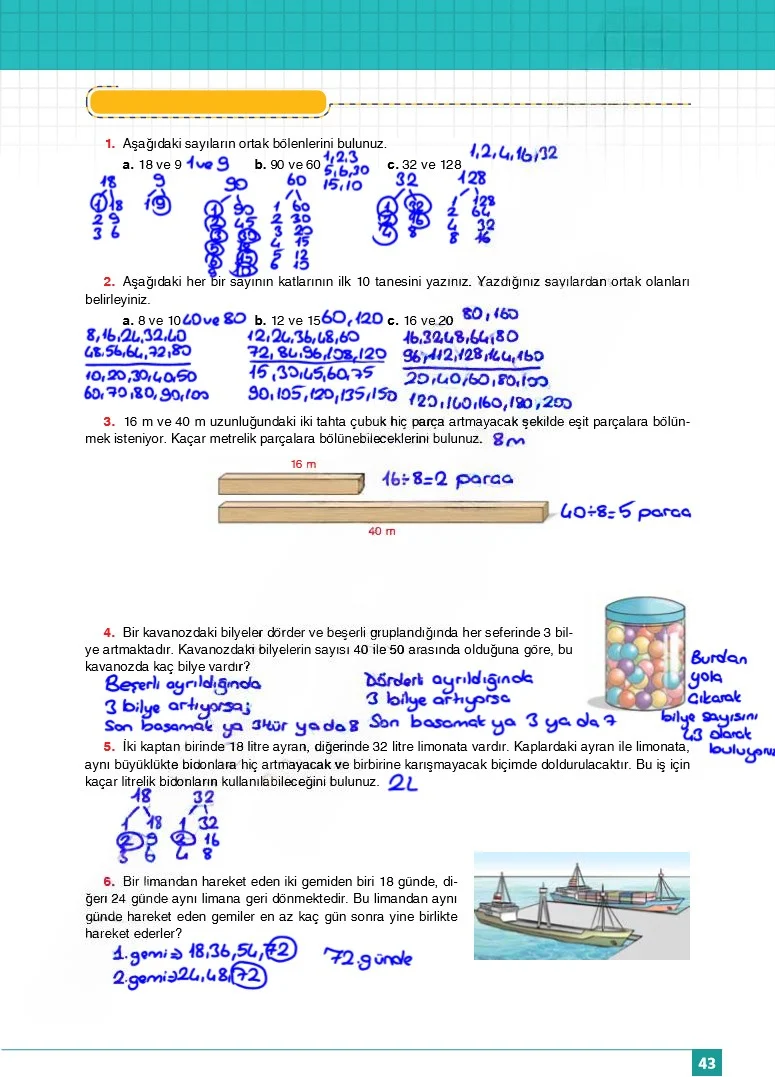 6. Sınıf Matematik Ders Kitabı Cevapları Koza Yayınları Sayfa 43 Çözüm Görseli