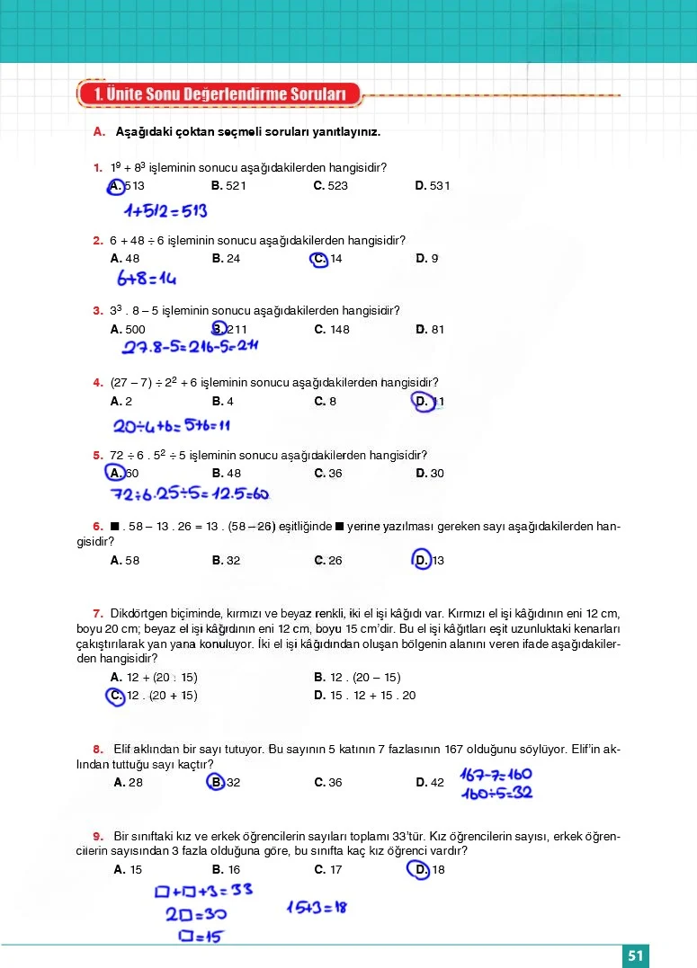 6. Sınıf Matematik Ders Kitabı Cevapları Koza Yayınları Sayfa 51 Çözüm Görseli