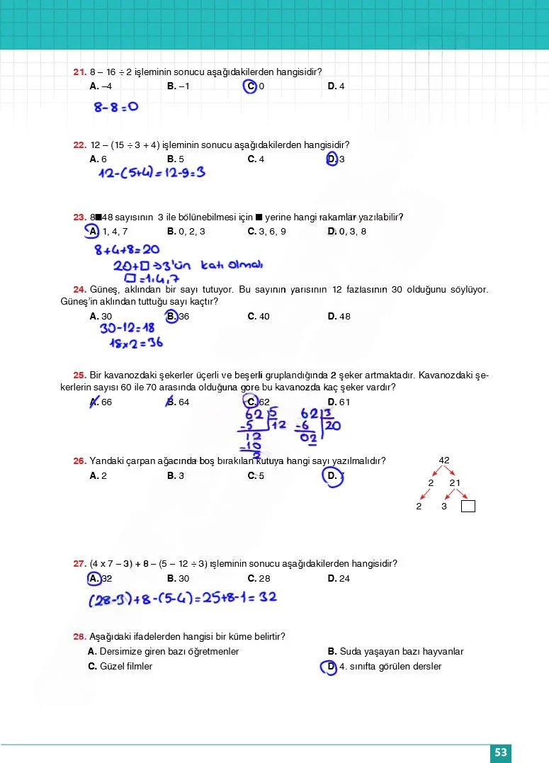 6. Sınıf Matematik Ders Kitabı Cevapları Koza Yayınları Sayfa 53 Çözüm Görseli