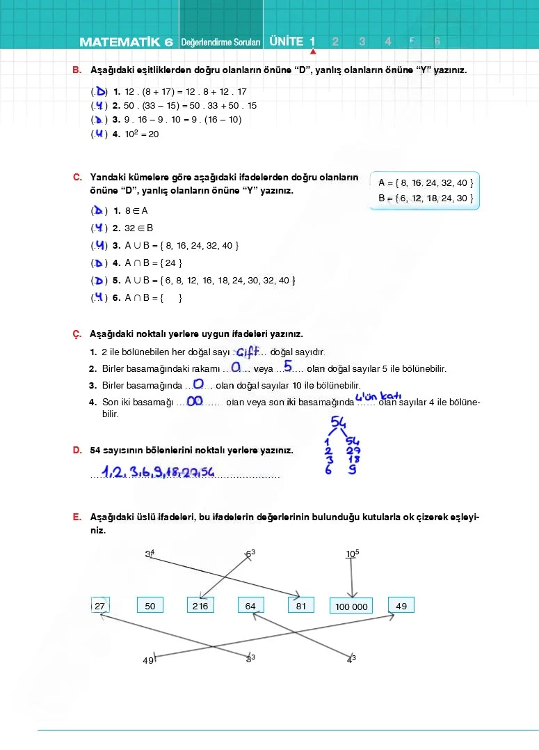 6. Sınıf Matematik Ders Kitabı Cevapları Koza Yayınları Sayfa 54 Çözüm Görseli