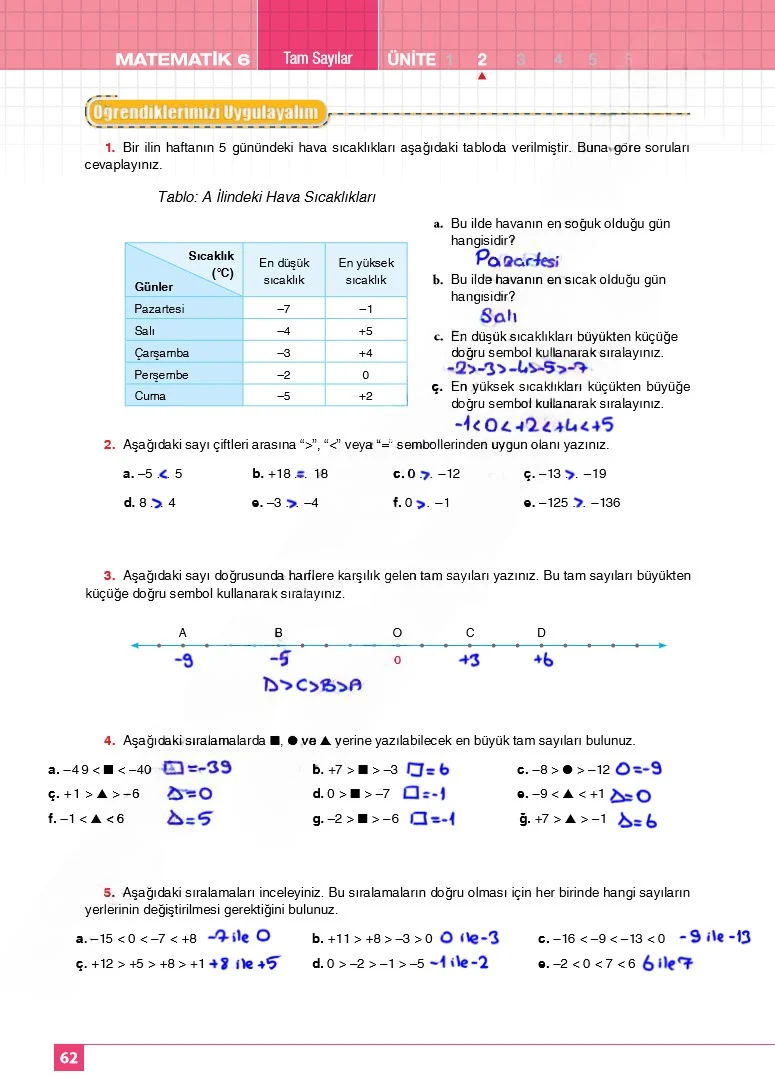 6. Sınıf Matematik Ders Kitabı Cevapları Koza Yayınları Sayfa 62 Çözüm Görseli