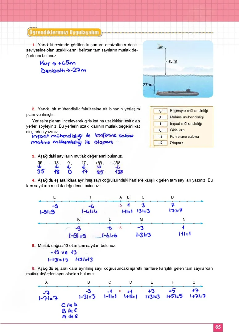 6. Sınıf Matematik Ders Kitabı Cevapları Koza Yayınları Sayfa 65 Çözüm Görseli