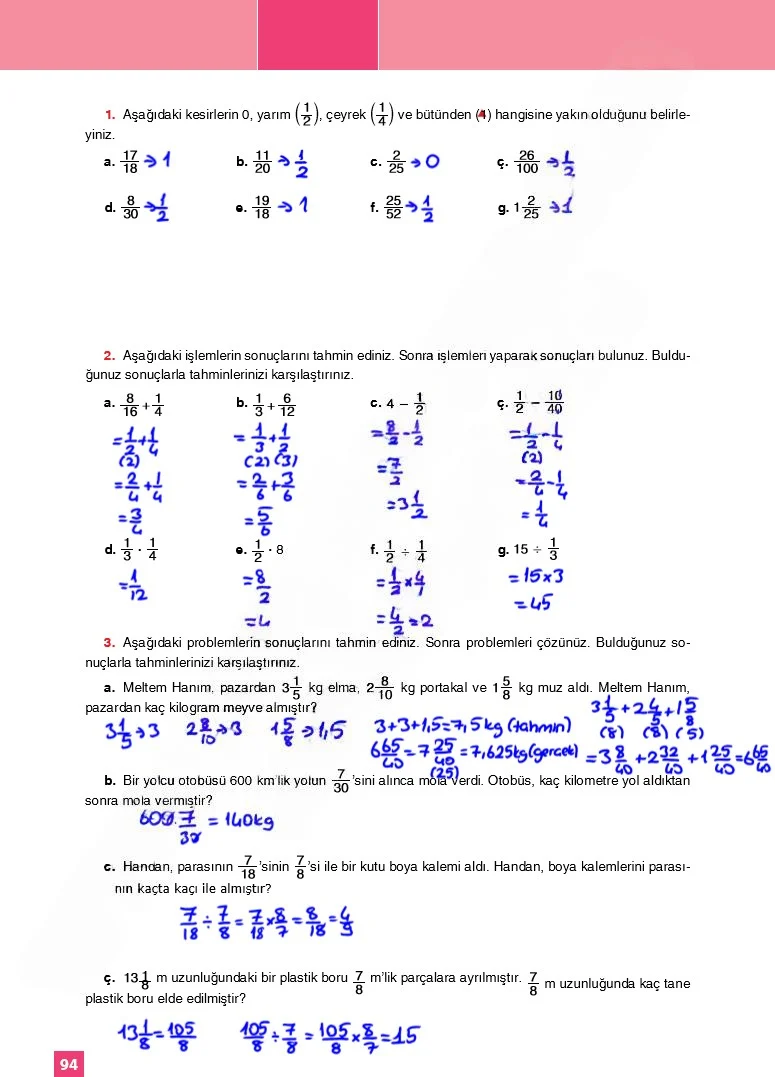 6. Sınıf Matematik Ders Kitabı Cevapları Koza Yayınları Sayfa 94 Çözüm Görseli
