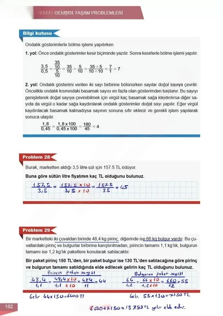 6. Sınıf Matematik Ders Kitabı Cevapları Meb Yayınları 1 Sayfa 182 Çözüm Görseli