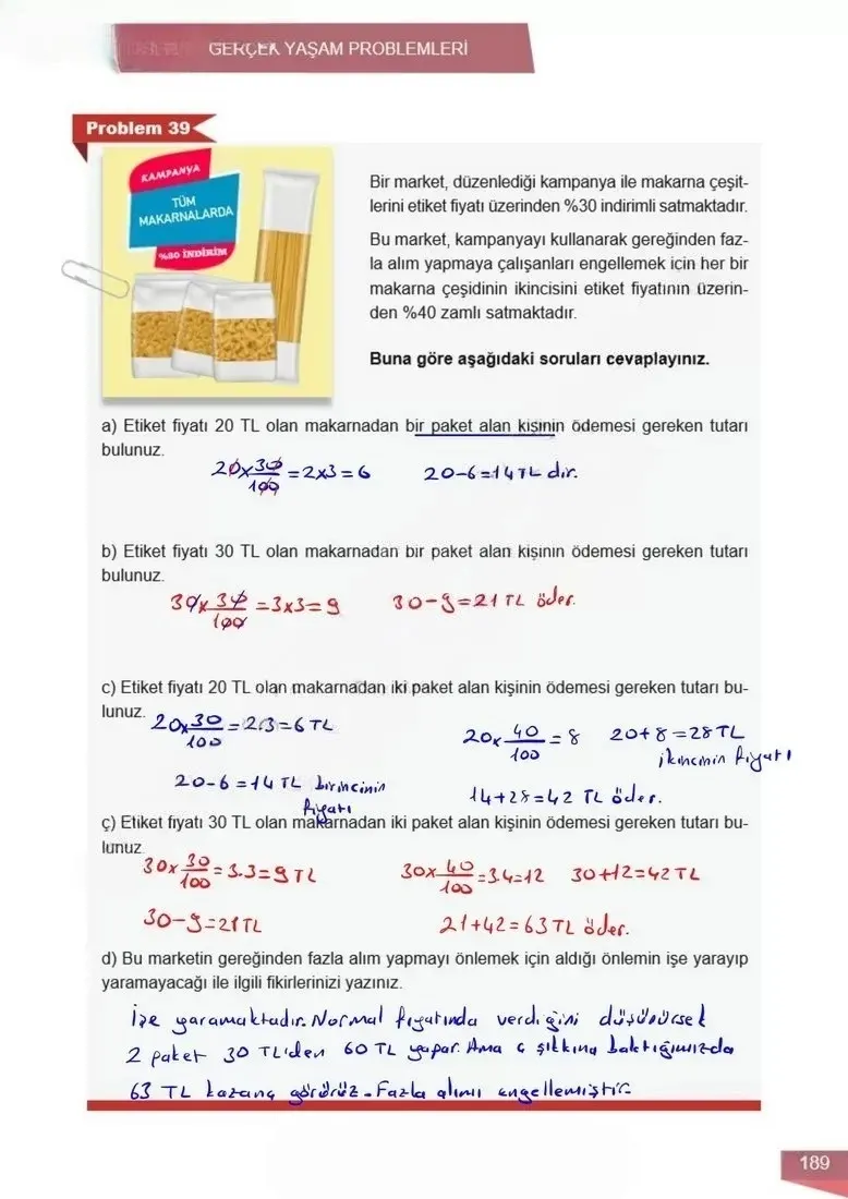 6. Sınıf Matematik Ders Kitabı Cevapları Meb Yayınları 1 Sayfa 189 Çözüm Görseli