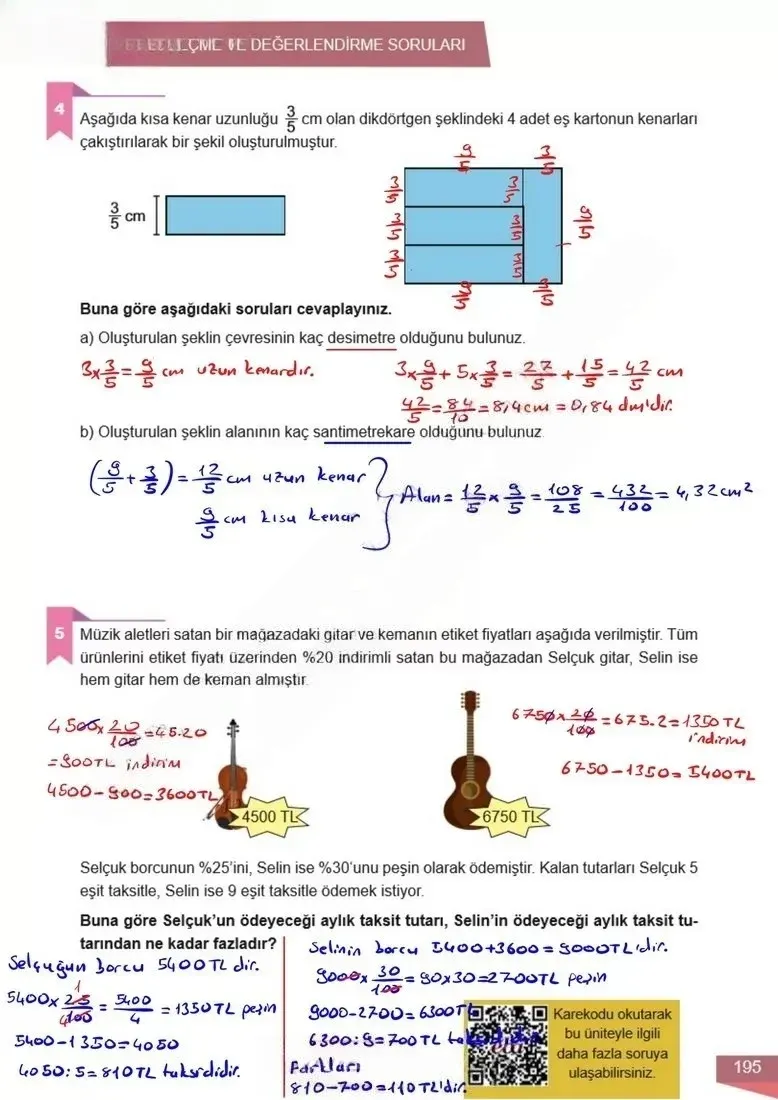 6. Sınıf Matematik Ders Kitabı Cevapları Meb Yayınları 1 Sayfa 195 Çözüm Görseli