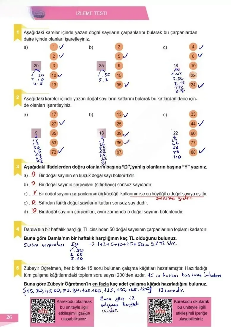 6. Sınıf Matematik Ders Kitabı Cevapları Meb Yayınları 1 Sayfa 26 Çözüm Görseli