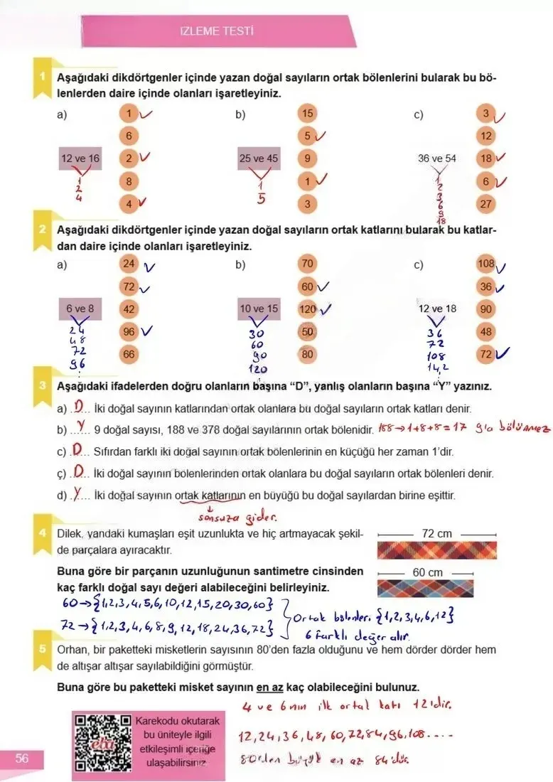 6. Sınıf Matematik Ders Kitabı Cevapları Meb Yayınları 1 Sayfa 56 Çözüm Görseli