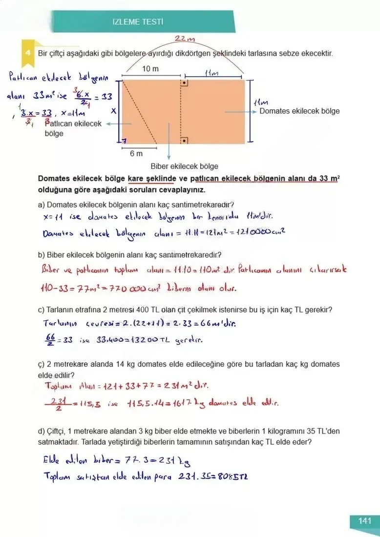 6. Sınıf Matematik Ders Kitabı Cevapları Meb Yayınları 2 Sayfa 141 Çözüm Görseli