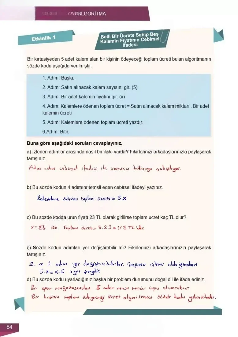 6. Sınıf Matematik Ders Kitabı Cevapları Meb Yayınları 2 Sayfa 84 Çözüm Görseli