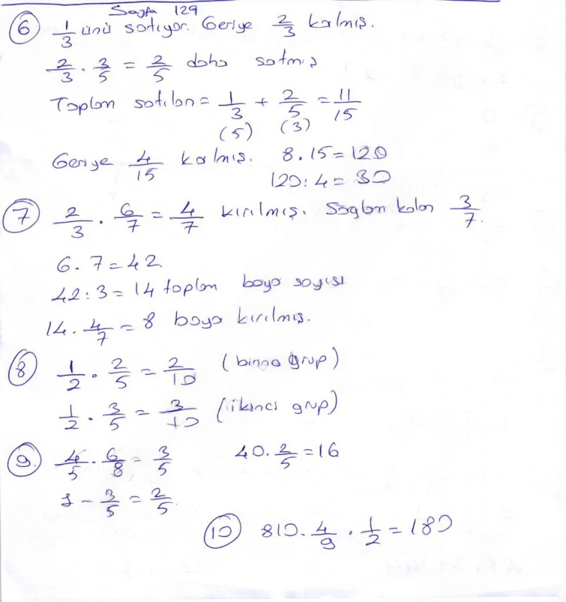 6. Sınıf Matematik Ders Kitabı Cevapları Öğün Yayınlar Sayfa 129 Çözüm Görseli