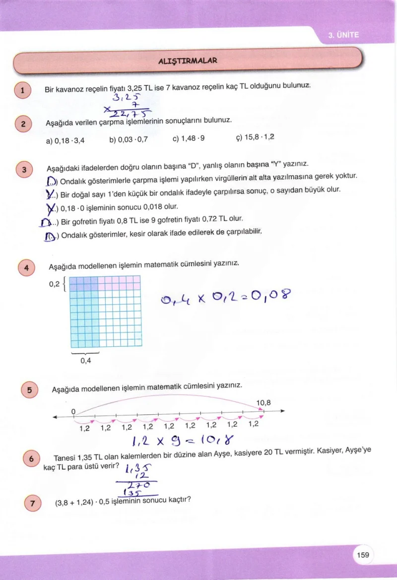 6. Sınıf Matematik Ders Kitabı Cevapları Öğün Yayınlar Sayfa 159 Çözüm Görseli