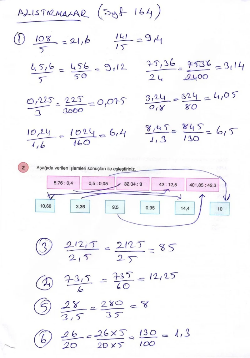 6. Sınıf Matematik Ders Kitabı Cevapları Öğün Yayınlar Sayfa 164 Çözüm Görseli