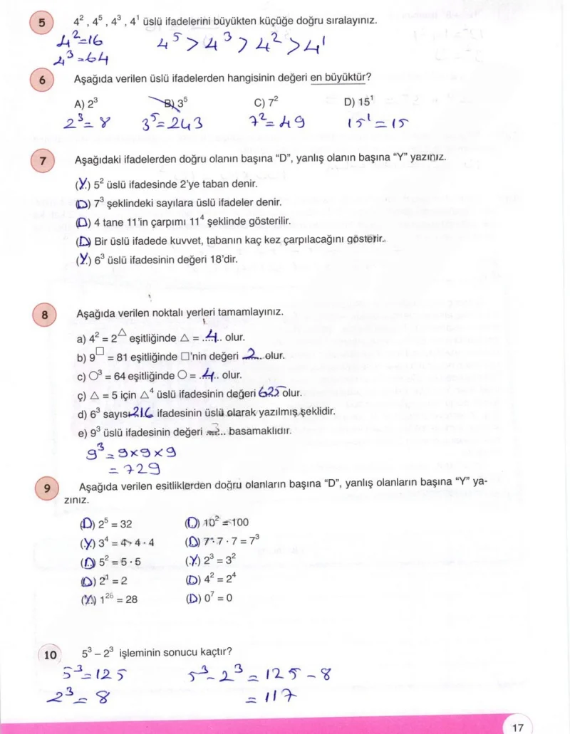 6. Sınıf Matematik Ders Kitabı Cevapları Öğün Yayınlar Sayfa 17 Çözüm Görseli