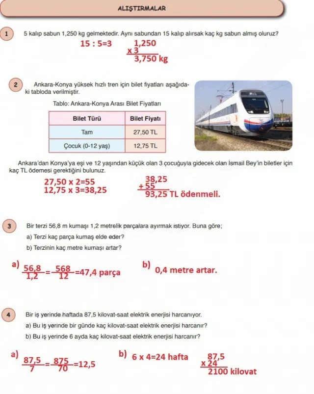 6. Sınıf Matematik Ders Kitabı Cevapları Öğün Yayınlar Sayfa 172 Çözüm Görseli