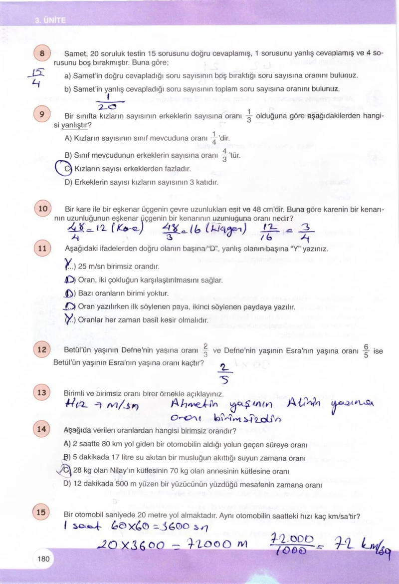 6. Sınıf Matematik Ders Kitabı Cevapları Öğün Yayınlar Sayfa 180 Çözüm Görseli