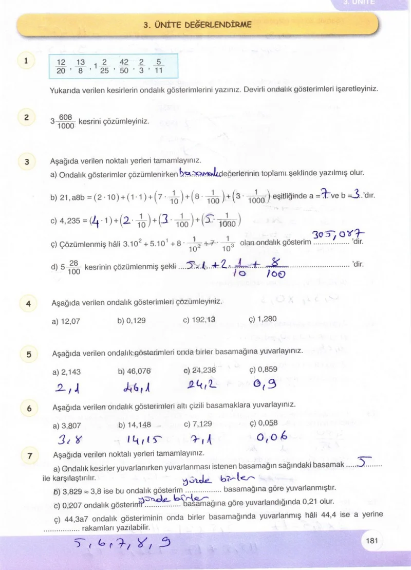6. Sınıf Matematik Ders Kitabı Cevapları Öğün Yayınlar Sayfa 181 Çözüm Görseli