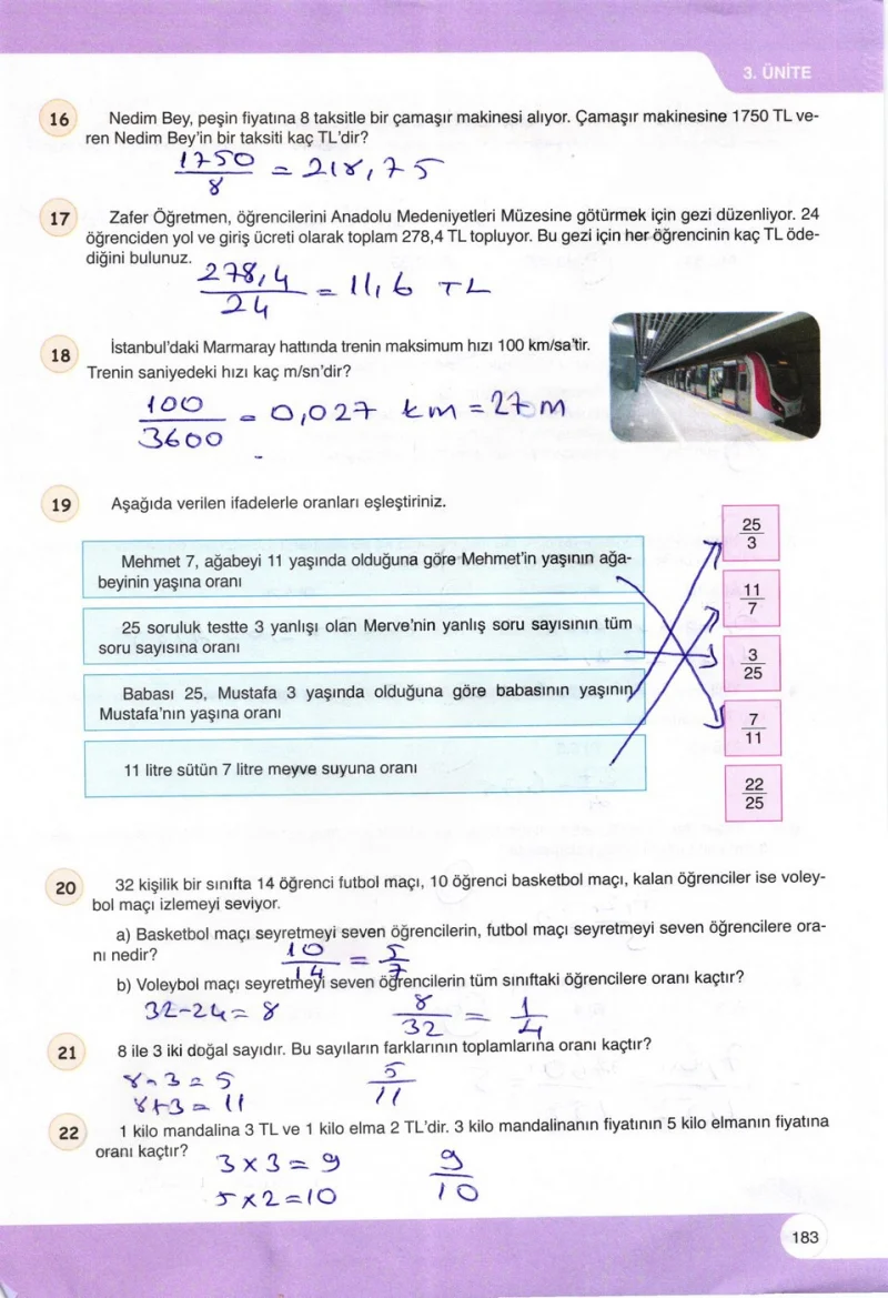 6. Sınıf Matematik Ders Kitabı Cevapları Öğün Yayınlar Sayfa 183 Çözüm Görseli