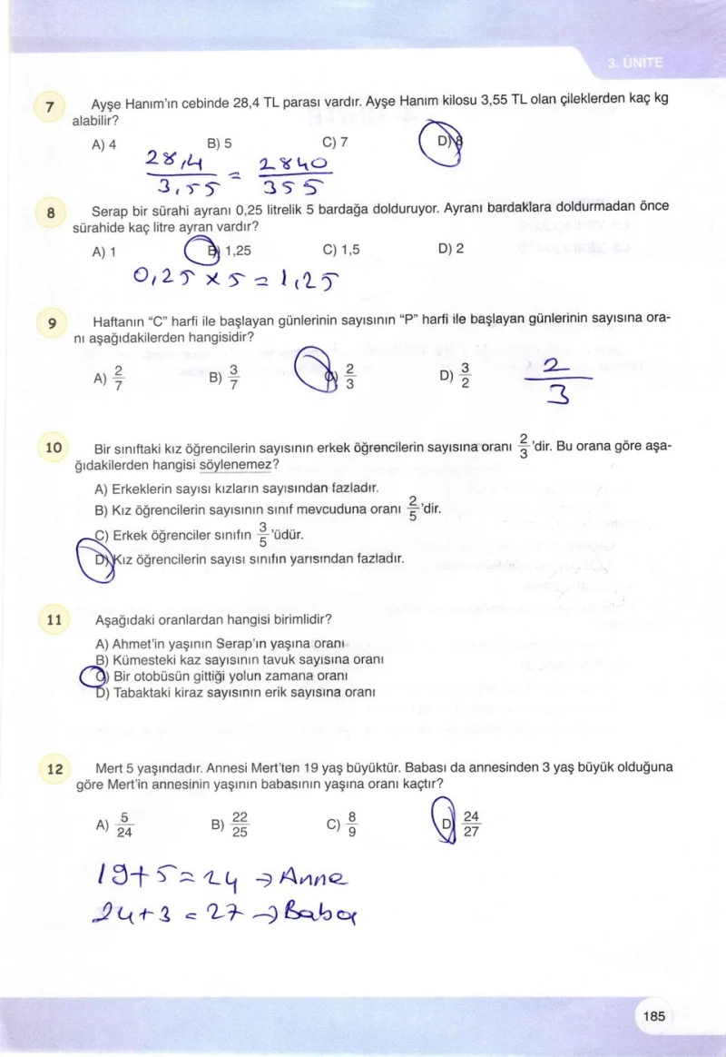 6. Sınıf Matematik Ders Kitabı Cevapları Öğün Yayınlar Sayfa 185 Çözüm Görseli