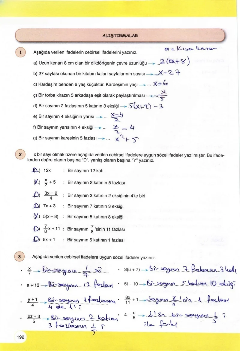 6. Sınıf Matematik Ders Kitabı Cevapları Öğün Yayınlar Sayfa 192 Çözüm Görseli