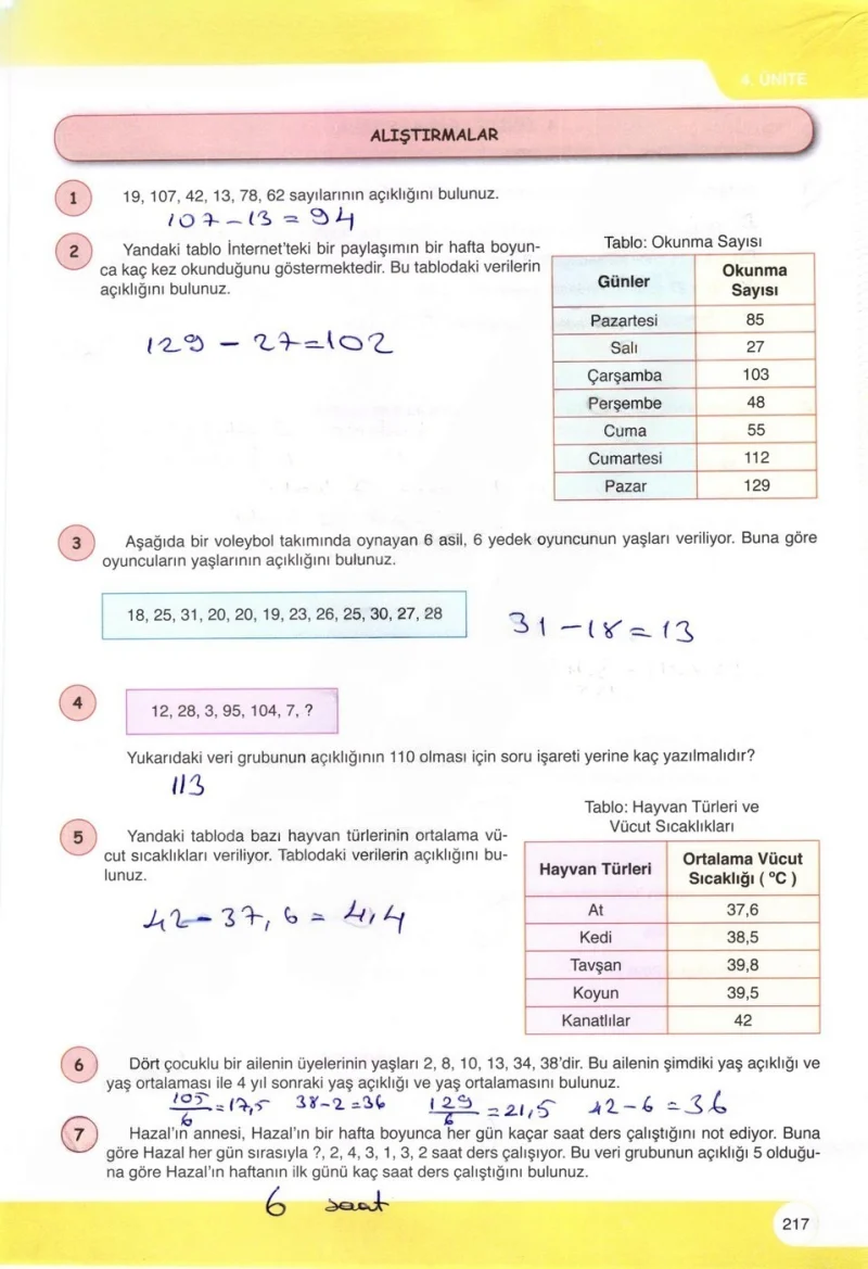 6. Sınıf Matematik Ders Kitabı Cevapları Öğün Yayınlar Sayfa 217 Çözüm Görseli