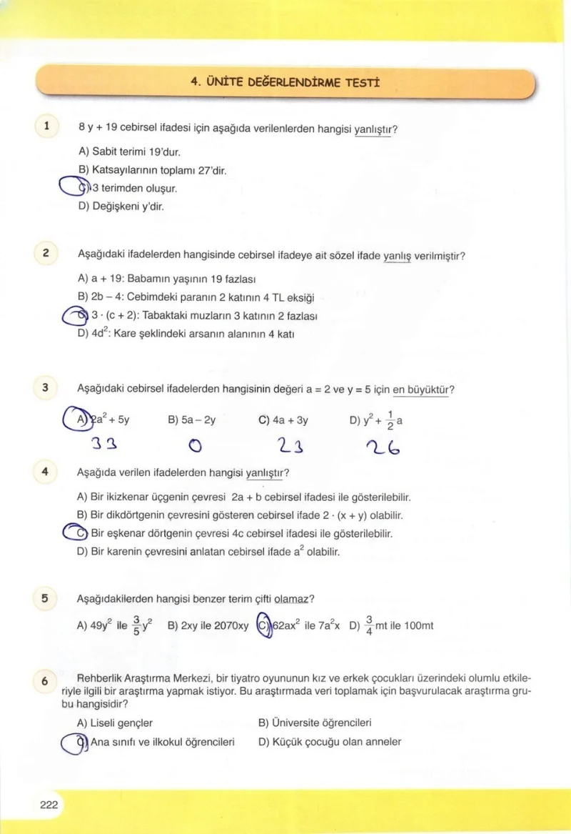 6. Sınıf Matematik Ders Kitabı Cevapları Öğün Yayınlar Sayfa 222 Çözüm Görseli