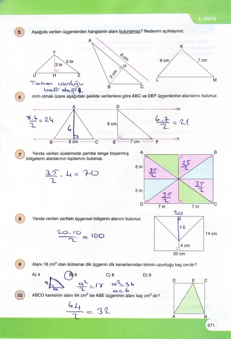 6. Sınıf Matematik Ders Kitabı Cevapları Öğün Yayınlar Sayfa 271 Çözüm Görseli