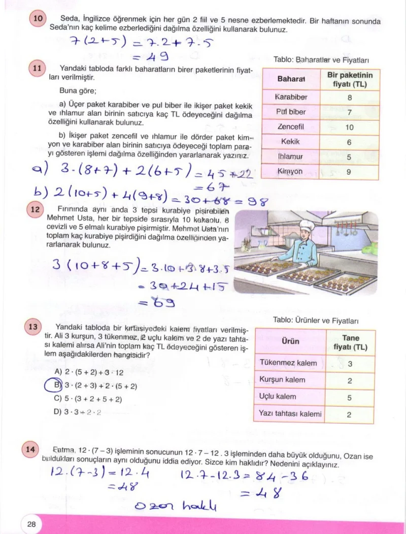6. Sınıf Matematik Ders Kitabı Cevapları Öğün Yayınlar Sayfa 28 Çözüm Görseli
