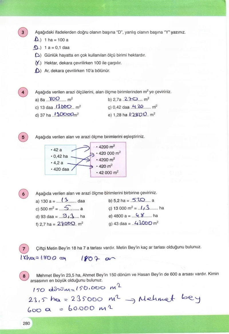 6. Sınıf Matematik Ders Kitabı Cevapları Öğün Yayınlar Sayfa 280 Çözüm Görseli