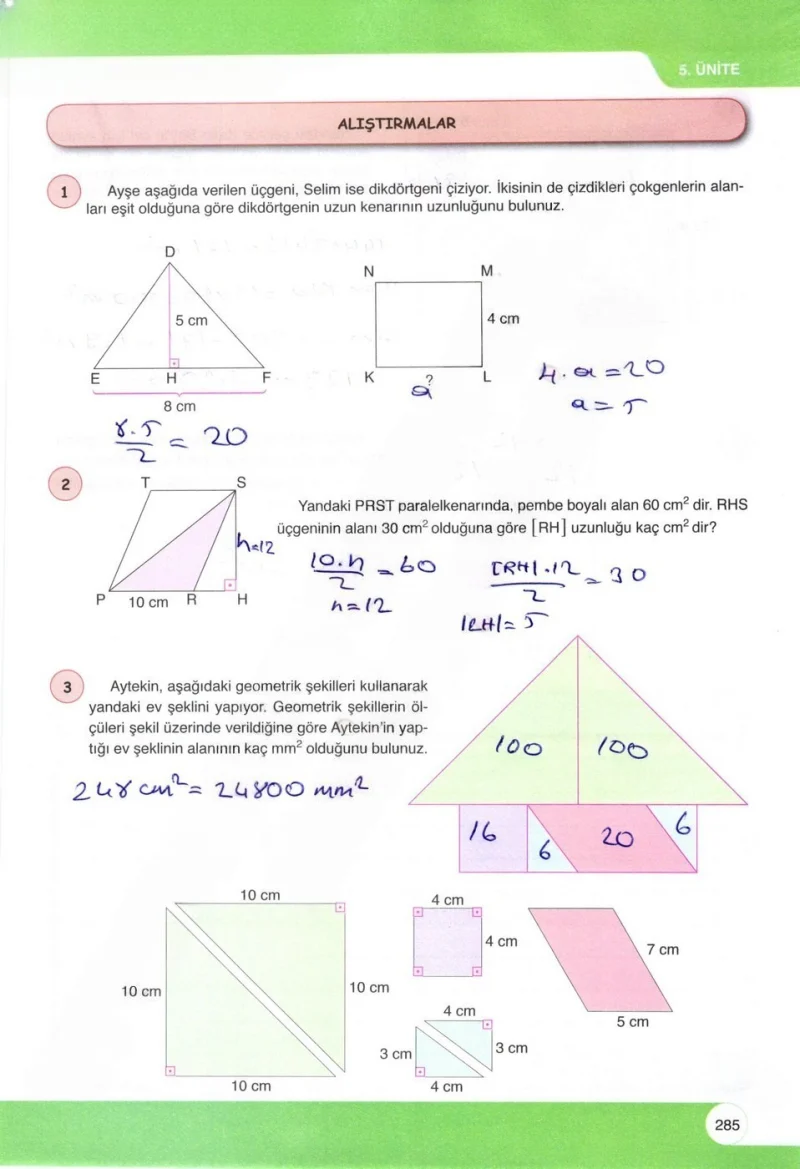 6. Sınıf Matematik Ders Kitabı Cevapları Öğün Yayınlar Sayfa 285 Çözüm Görseli