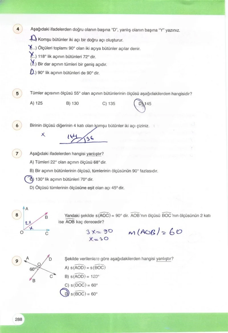 6. Sınıf Matematik Ders Kitabı Cevapları Öğün Yayınlar Sayfa 288 Çözüm Görseli