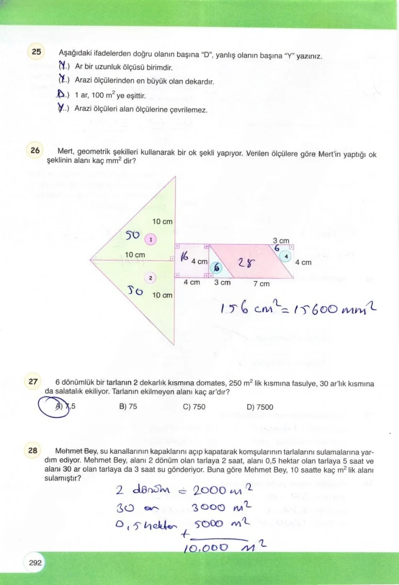 6. Sınıf Matematik Ders Kitabı Cevapları Öğün Yayınlar Sayfa 292 Çözüm Görseli