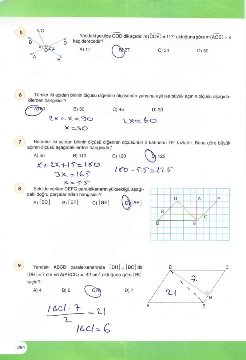 6. Sınıf Matematik Ders Kitabı Cevapları Öğün Yayınlar Sayfa 294 Çözüm Görseli