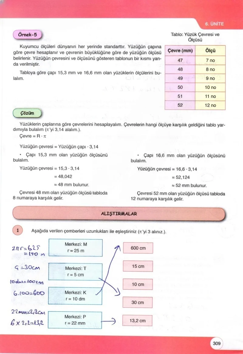6. Sınıf Matematik Ders Kitabı Cevapları Öğün Yayınlar Sayfa 309 Çözüm Görseli