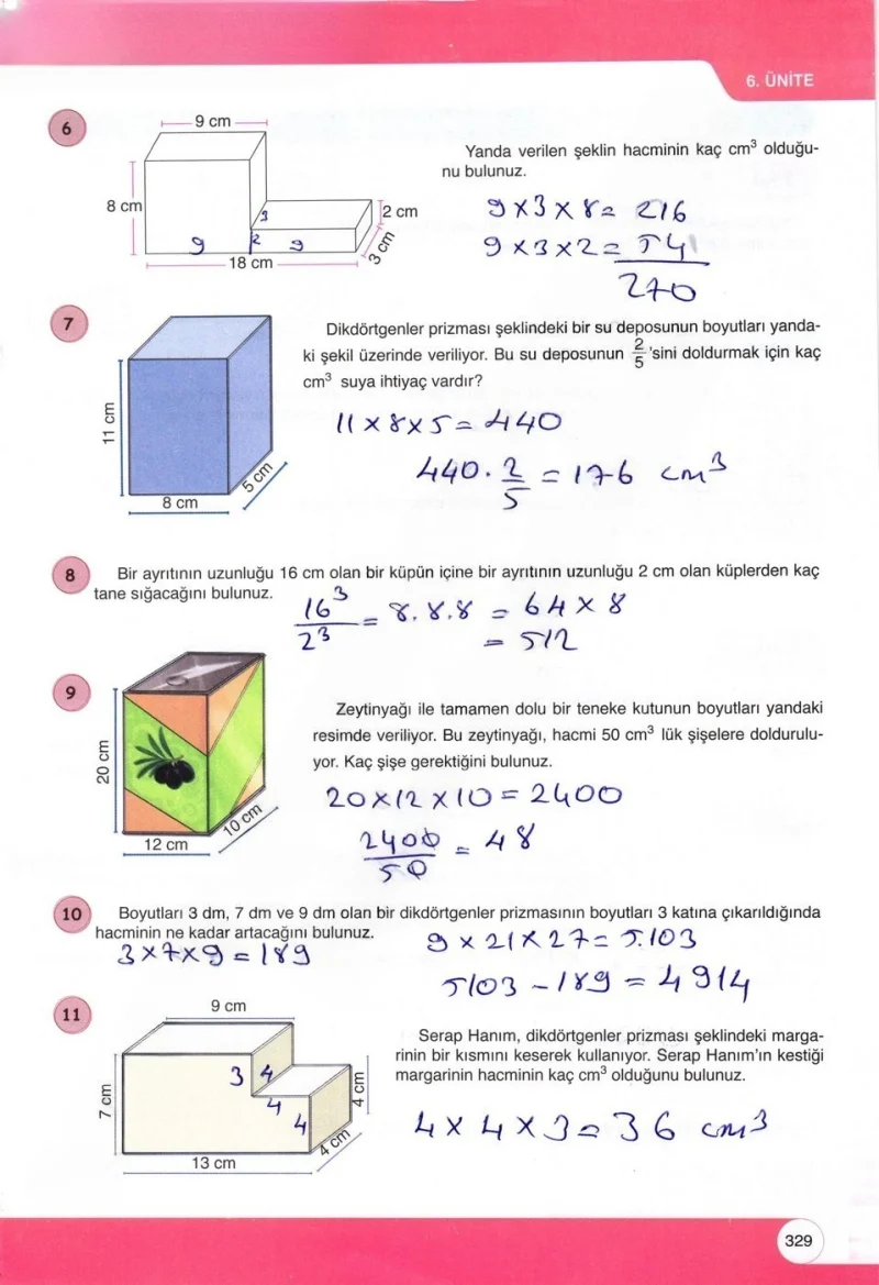 6. Sınıf Matematik Ders Kitabı Cevapları Öğün Yayınlar Sayfa 329 Çözüm Görseli