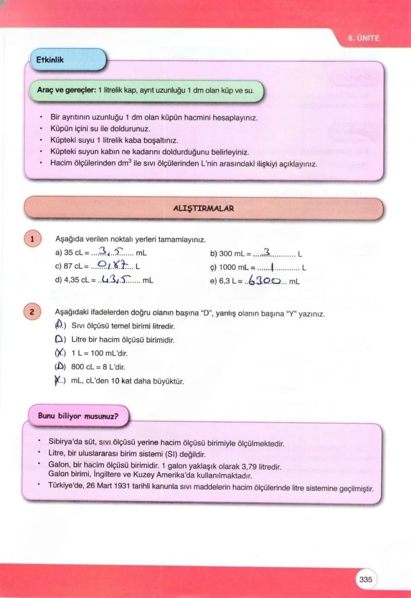 6. Sınıf Matematik Ders Kitabı Cevapları Öğün Yayınlar Sayfa 335 Çözüm Görseli