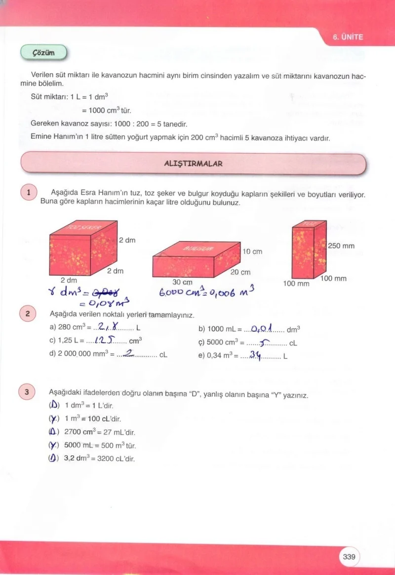 6. Sınıf Matematik Ders Kitabı Cevapları Öğün Yayınlar Sayfa 339 Çözüm Görseli