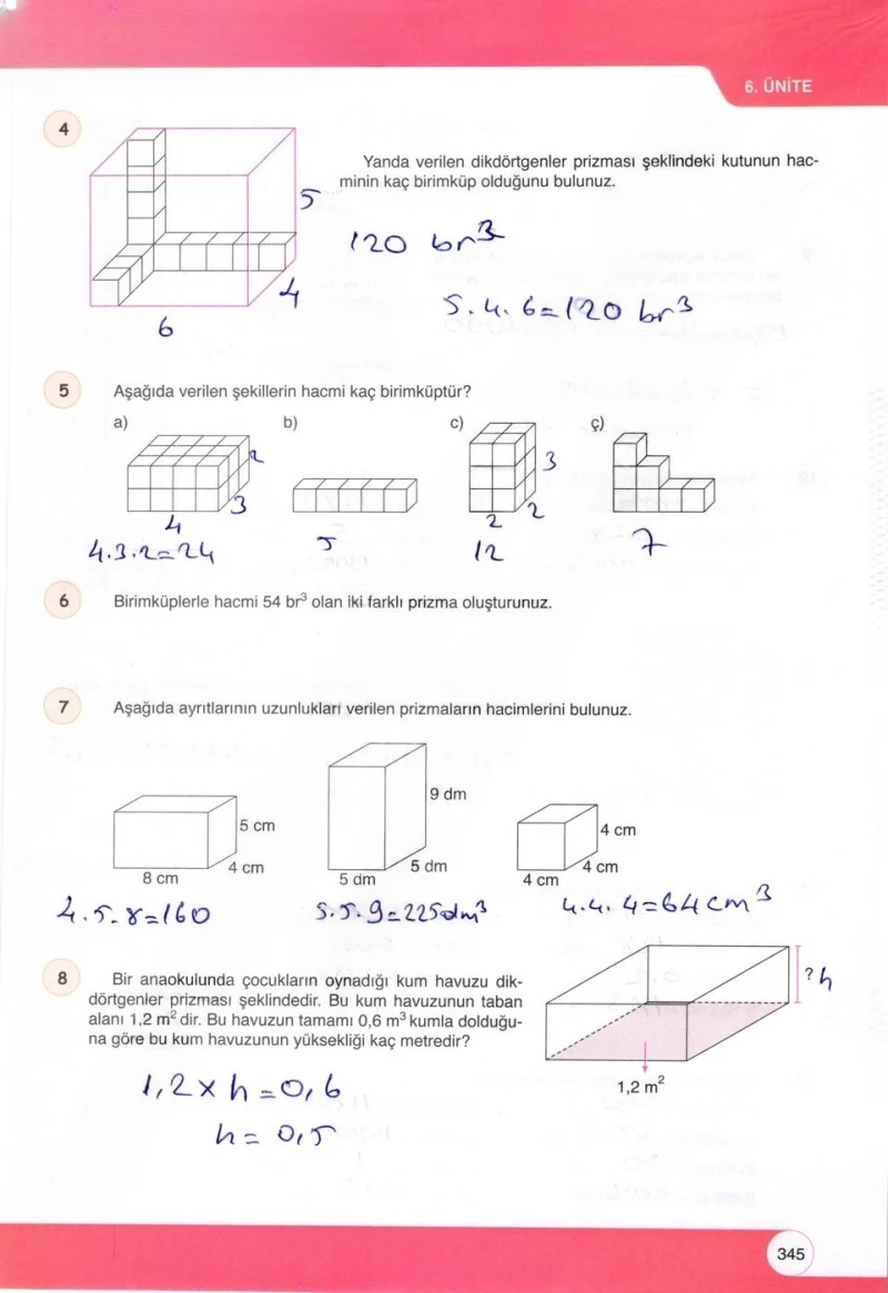 6. Sınıf Matematik Ders Kitabı Cevapları Öğün Yayınlar Sayfa 345 Çözüm Görseli