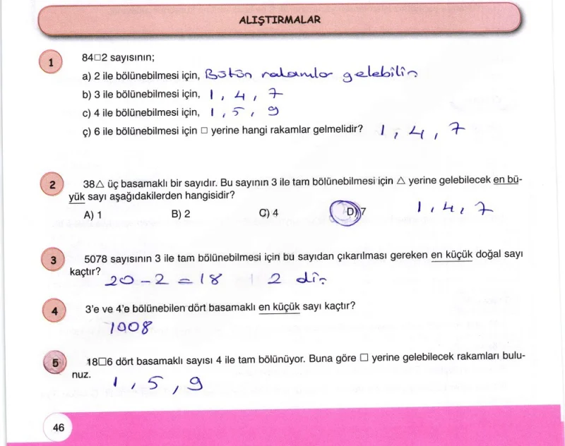 6. Sınıf Matematik Ders Kitabı Cevapları Öğün Yayınlar Sayfa 46 Çözüm Görseli