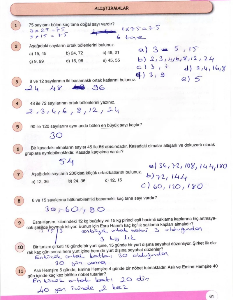 6. Sınıf Matematik Ders Kitabı Cevapları Öğün Yayınlar Sayfa 61 Çözüm Görseli
