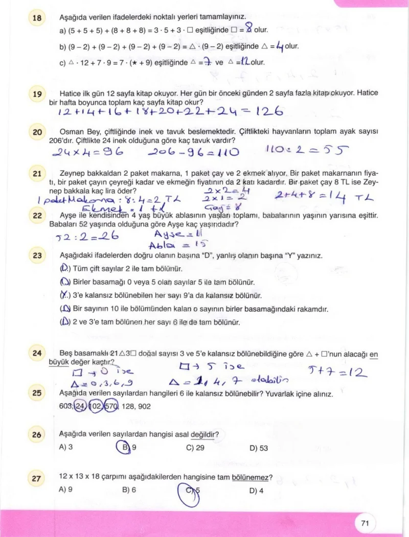 6. Sınıf Matematik Ders Kitabı Cevapları Öğün Yayınlar Sayfa 71 Çözüm Görseli
