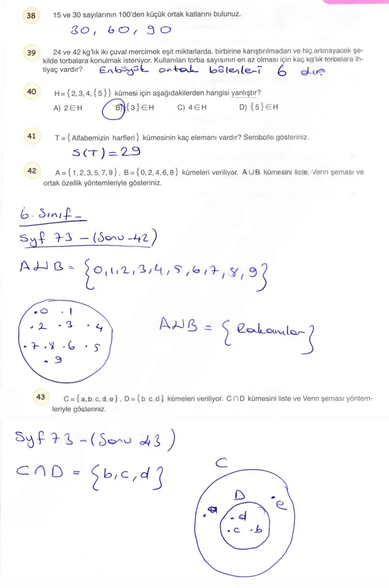 6. Sınıf Matematik Ders Kitabı Cevapları Öğün Yayınlar Sayfa 73 Çözüm Görseli